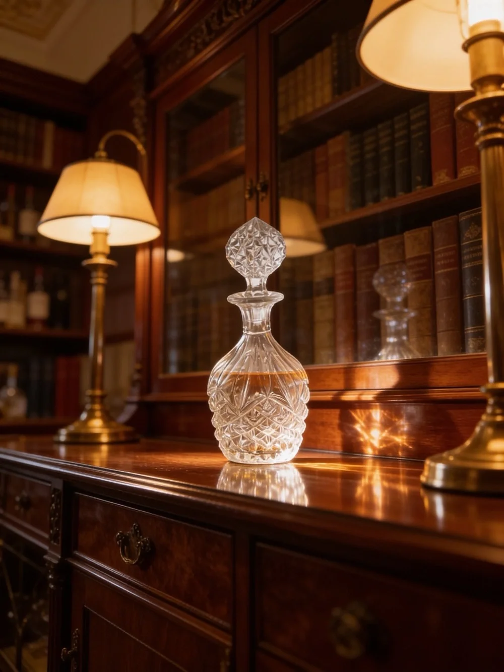 Cut Crystal Decanter with Stopper - Clear Glass